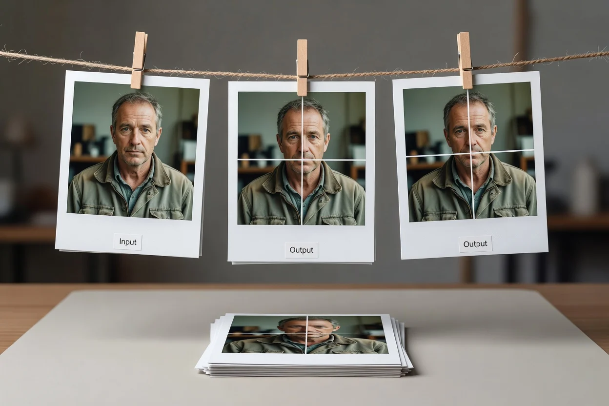 El divisor con una imagen cargada bajo una superposición de cuadrícula de filas y columnas.