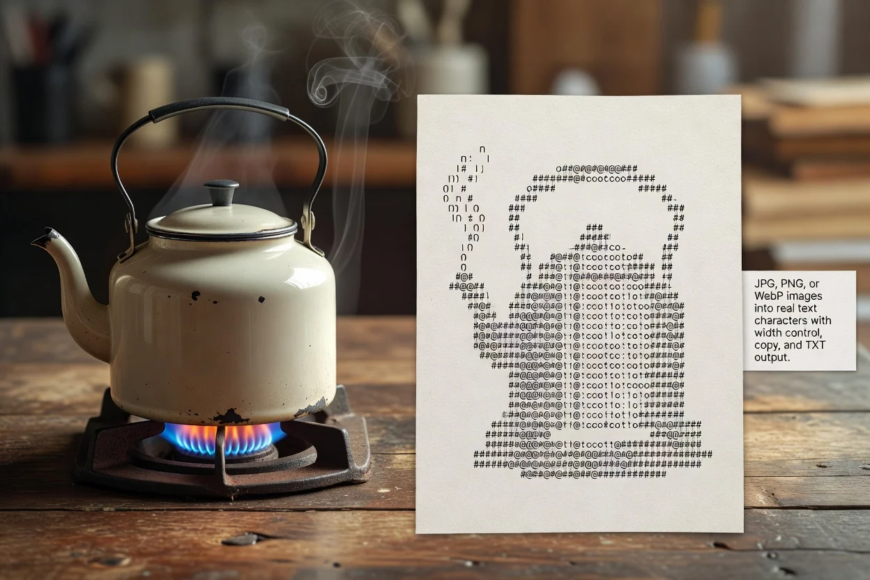 El convertidor ASCII con una imagen simple cargada junto a su ilustración de texto generada.
