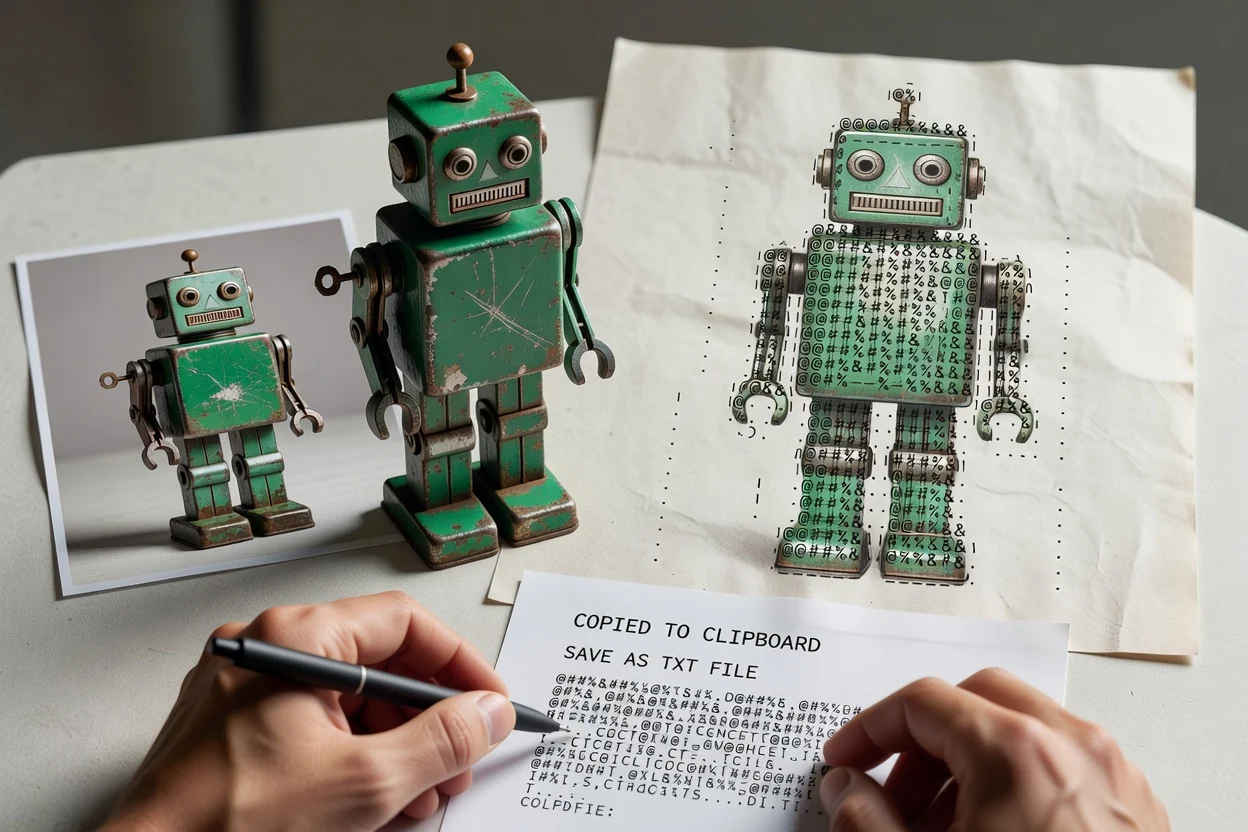 La salida ASCII copiándose, con la opción de guardar como TXT al lado.