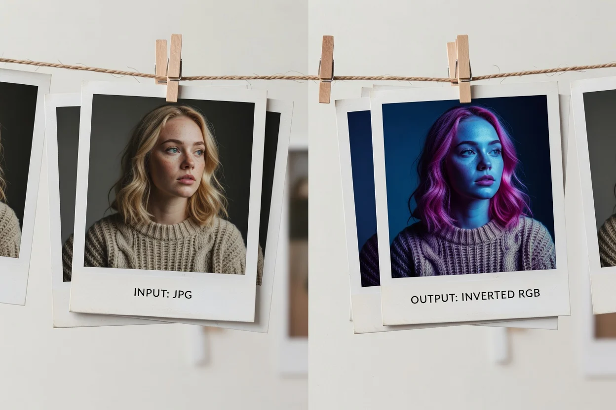 The invert tool with a photo loaded beside its inverted-colour preview.